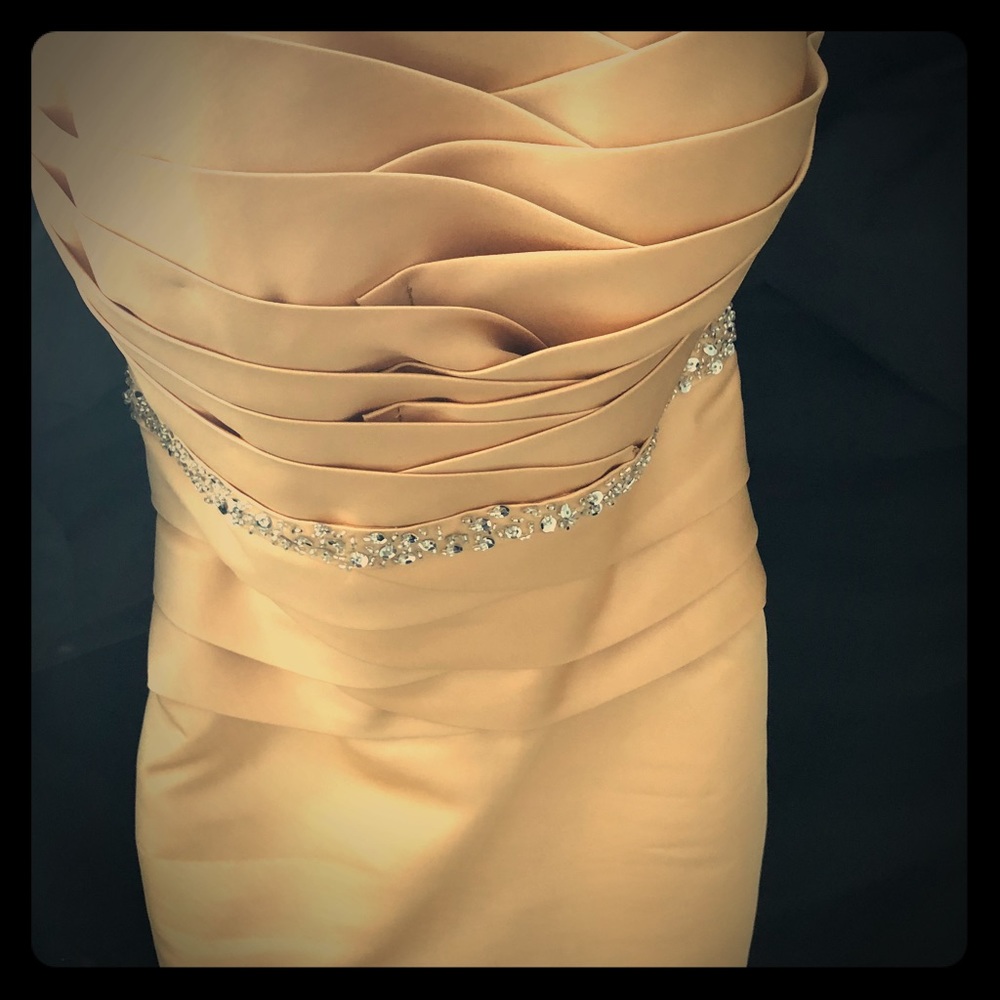 Gold strapless cocktail dress